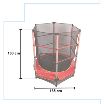 Kindertrampoline met net - 165 x 160 cm - Rood - Flexibel - Weerbestendig