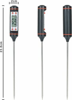 Brauch TP200- Thermometer - Keukenthermometer - RVS - Voedsel Melk, Vlees, BBQ, Water, Zwart Rood