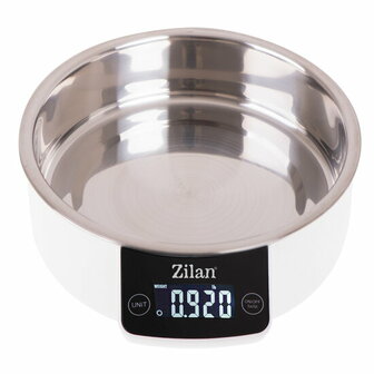Zilan Digitale Keukenweegschaal met RVS Kom 5kg &ndash; Elektronische Voedselweegschaal met Tare Functie, LCD Display, Gram Nauwkeurig, Inclusief 900ml RVS Mengkom