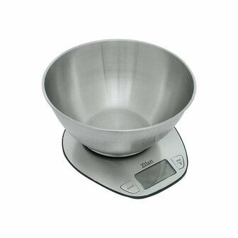 Zilan Digitale Keukenweegschaal met RVS Kom 5 kg &ndash; Nauwkeurig tot 1g &ndash; Elektronische Weegschaal met Tare Functie en LCD Display &ndash; RVS Keukenweegschaal met Mengkom