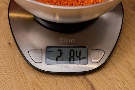 Zilan Digitale Keukenweegschaal met RVS Kom 5 kg &ndash; Nauwkeurig tot 1g &ndash; Elektronische Weegschaal met Tare Functie en LCD Display &ndash; RVS Keukenweegschaal met Mengkom