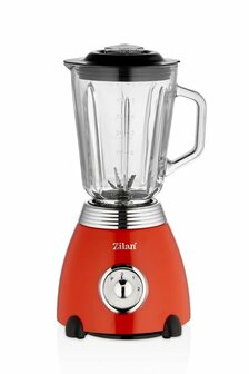 Zilan ZLN7057 Retro Blender &ndash; 1,5L Glazen Kan &ndash; 500W &ndash; 2 Snelheden + Pulse &ndash; RVS Mes &ndash; Rood