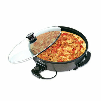 Hapjespan met Deksel - Elektrisch/ Pizza maker 38 cm &ndash; 1500 W &ndash; Anti-aanbaklaag &ndash; Thermostaat &ndash; BPA &amp; PFAS Vrij