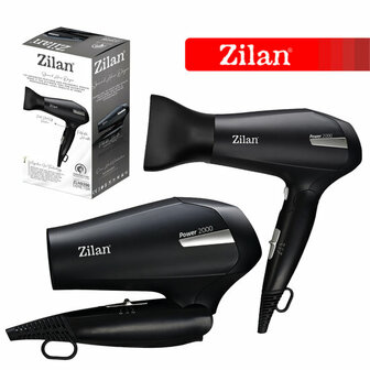 Zilan F&ouml;hn ZLN9396 &ndash; 2000W Krachtige Haardroger &ndash; Ionische Technologie &ndash; Inklapbare Reisf&ouml;hn &ndash; 2 Warmtestanden &amp; Coolshot &ndash; Zwart