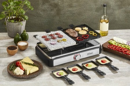 Zilan 2-in-1 Raclette Grill &ndash; Gourmetstel 1400W &ndash; Raclette &amp; Grillplaat &ndash; Voor 8 Personen