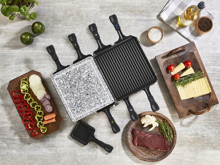 Zilan 2-in-1 Raclette Grill &ndash; Gourmetstel 1400W &ndash; Raclette &amp; Grillplaat &ndash; Voor 8 Personen