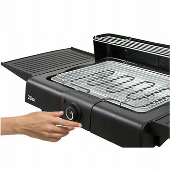 Zilan Staande Elektrische Barbecue &ndash; 2400W BBQ met Waterbak, Windscherm &amp; 2 Zijtafels &ndash; In Hoogte Verstelbaar Grillrooster