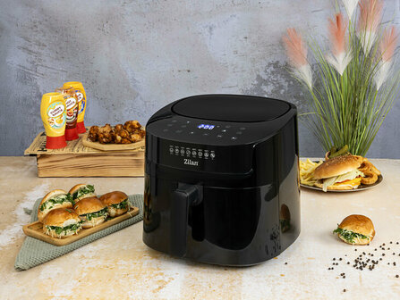 Airfryer XXL &ndash; 6,5 Liter &ndash; 1800 W &ndash; Touchscreen &ndash; 40&ndash;200&deg;C &ndash; Automatische Programma&rsquo;s &ndash; Uitneembare Mand &ndash; Zwart