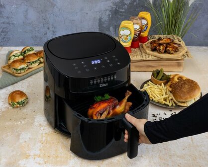 Airfryer XXL &ndash; 6,5 Liter &ndash; 1800 W &ndash; Touchscreen &ndash; 40&ndash;200&deg;C &ndash; Automatische Programma&rsquo;s &ndash; Uitneembare Mand &ndash; Zwart