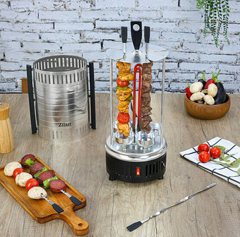 Zilan Verticale BBQ Grill &amp; Elektrische Rotisserie -900W -Draaibare Spiezen -RVS Kebab Grill voor Vlees, Vis &amp; Groente