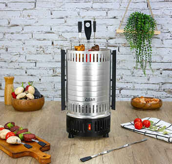 Zilan Verticale BBQ Grill &amp; Elektrische Rotisserie -900W -Draaibare Spiezen -RVS Kebab Grill voor Vlees, Vis &amp; Groente