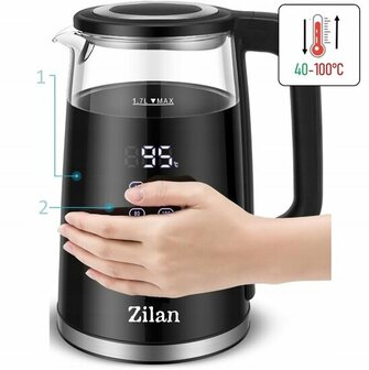 Zilan Digitale Waterkoker 1.7L met Temperatuurregeling -Dubbelwandig -Zwart