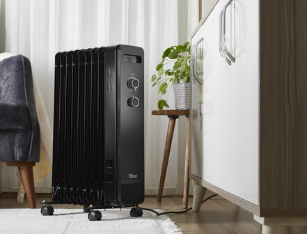 Zilan Oliegevulde Radiator 2000W &ndash; Elektrische Kachel met 9 Ribben, Oververhittingsbeveiliging &amp; Wielen &ndash; Stil en Draagbaar voor Slaapkamer, Woonkamer &amp; Kantoor