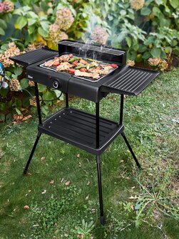Zilan Staande Elektrische Barbecue &ndash; 2400W BBQ met Waterbak, Windscherm &amp; 2 Zijtafels &ndash; In Hoogte Verstelbaar Grillrooster