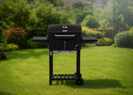 Houtskool Barbecue met Deksel en Wielen &ndash; Verrijdbare BBQ Grill &ndash; Thermometer &ndash; Verstelbare Kolenlade &ndash; Zijtafels &ndash; 54 x 42,5 cm Grillrooster
