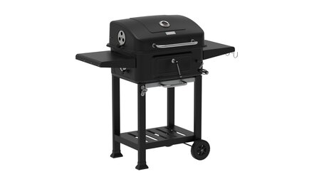 Houtskool Barbecue met Deksel en Wielen &ndash; Verrijdbare BBQ Grill &ndash; Thermometer &ndash; Verstelbare Kolenlade &ndash; Zijtafels &ndash; 54 x 42,5 cm Grillrooster