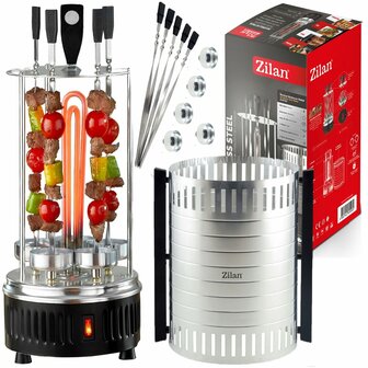 Zilan Verticale BBQ Grill &amp; Elektrische Rotisserie -900W -Draaibare Spiezen -RVS Kebab Grill voor Vlees, Vis &amp; Groente