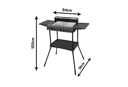 Zilan Staande Elektrische Barbecue &ndash; 2400W BBQ met Waterbak, Windscherm &amp; 2 Zijtafels &ndash; In Hoogte Verstelbaar Grillrooster