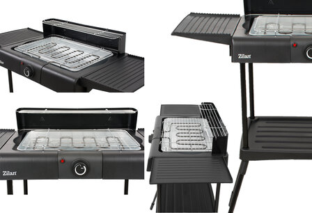 Zilan Staande Elektrische Barbecue &ndash; 2400W BBQ met Waterbak, Windscherm &amp; 2 Zijtafels &ndash; In Hoogte Verstelbaar Grillrooster