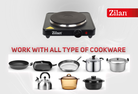 Zilan Elektrische Kookplaat 1500W-Vrijstaande Hotplate -Gietijzeren Kookzone 185 mm -Thermostaat &amp; Oververhittingsbeveiliging 