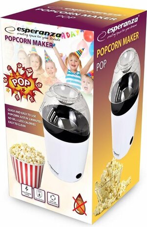 Esperanza Hetelucht popcornmaker - Popcornmachine - Zonder olie - Klaar in 2 minuten - 1200W - Wit