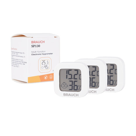 Brauch SP130 Thermometer en Hygrometer - Digitaal vochtigheidsmeter - Compact 2in1 - 3 Stuks