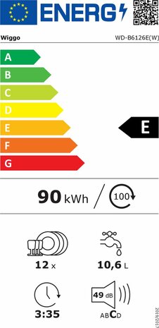 Wiggo - WD-B6126E(W) - Inbouw Vaatwasser - 60 cm - Wit - E