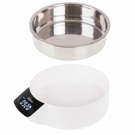 Zilan Digitale Keukenweegschaal met RVS Kom 5kg &ndash; Elektronische Voedselweegschaal met Tare Functie, LCD Display, Gram Nauwkeurig, Inclusief 900ml RVS Mengkom