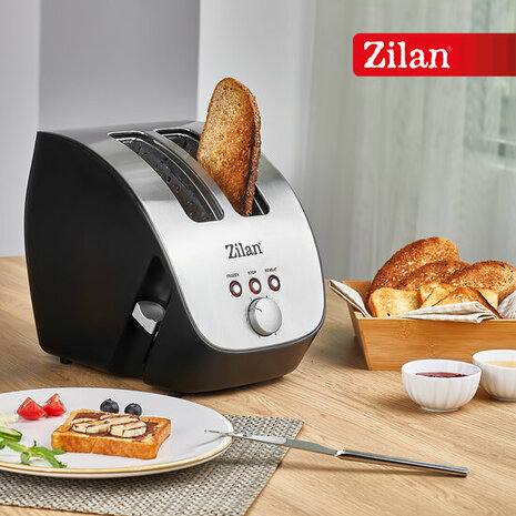 Zilan - Broodrooster XL - RVS - Zilver - Zwart - brede sleuven - 1000 Watt