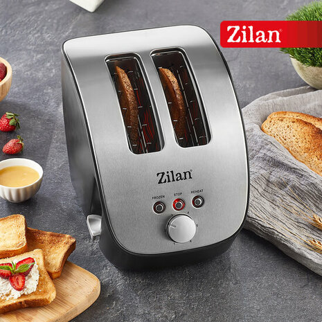 Zilan - Broodrooster XL - RVS - Zilver - Zwart - brede sleuven - 1000 Watt