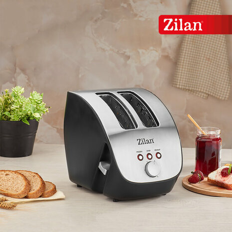 Zilan - Broodrooster XL - RVS - Zilver - Zwart - brede sleuven - 1000 Watt