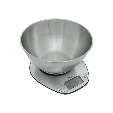 Zilan Digitale Keukenweegschaal met RVS Kom 5 kg &ndash; Nauwkeurig tot 1g &ndash; Elektronische Weegschaal met Tare Functie en LCD Display &ndash; RVS Keukenweegschaal met Mengkom