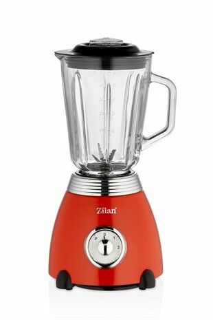 Zilan ZLN7057 Retro Blender &ndash; 1,5L Glazen Kan &ndash; 500W &ndash; 2 Snelheden + Pulse &ndash; RVS Mes &ndash; Rood