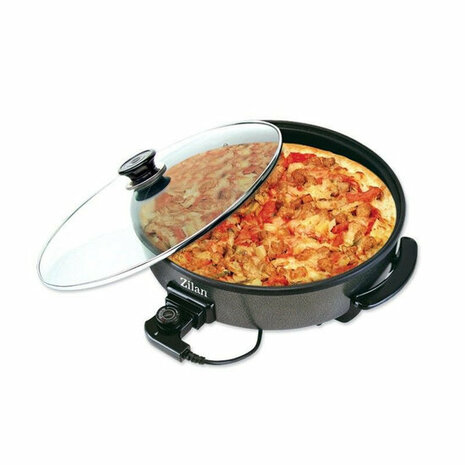Hapjespan met Deksel - Elektrisch/ Pizza maker 38 cm &ndash; 1500 W &ndash; Anti-aanbaklaag &ndash; Thermostaat &ndash; BPA & PFAS Vrij