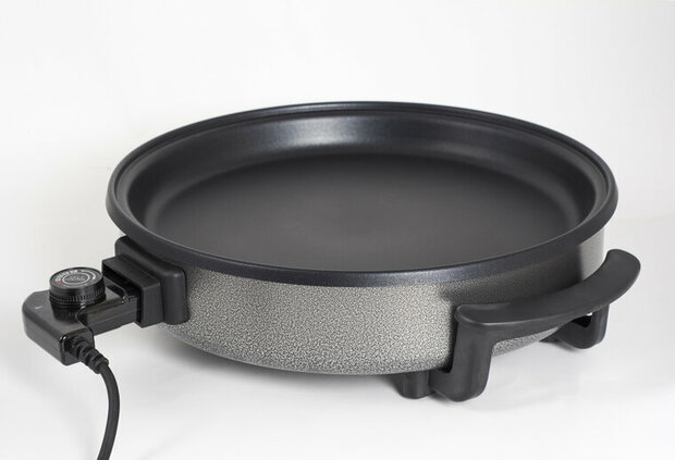 Hapjespan met Deksel - Elektrisch/ Pizza maker 38 cm &ndash; 1500 W &ndash; Anti-aanbaklaag &ndash; Thermostaat &ndash; BPA & PFAS Vrij