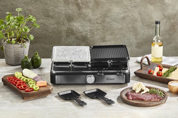 Zilan 2-in-1 Raclette Grill &ndash; Gourmetstel 1400W &ndash; Raclette & Grillplaat &ndash; Voor 8 Personen