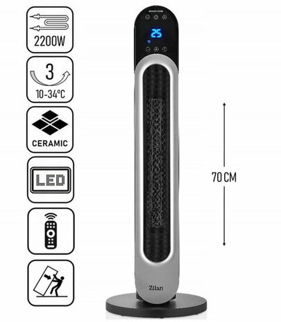 Zilan Keramische Kachel ZLN5657 - 2200W - Torenkachel / Elektrische Heater met LED Display & Afstandsbediening