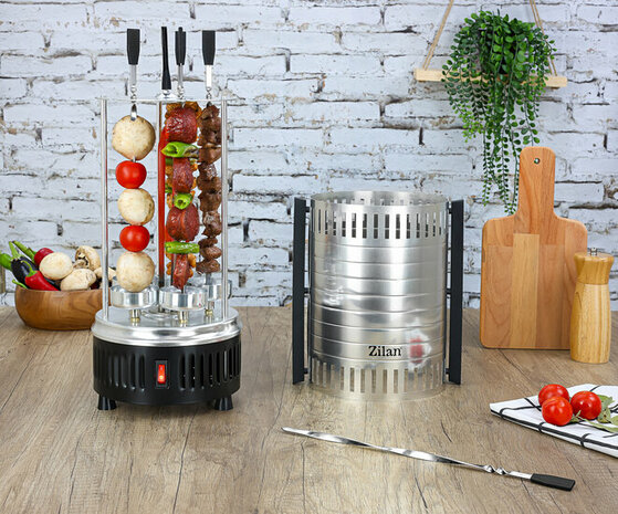 Zilan Verticale BBQ Grill & Elektrische Rotisserie -900W -Draaibare Spiezen -RVS Kebab Grill voor Vlees, Vis & Groente