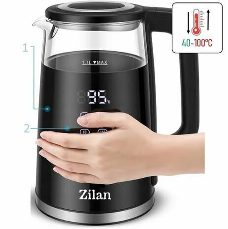 Zilan Digitale Waterkoker 1.7L met Temperatuurregeling -Dubbelwandig -Zwart