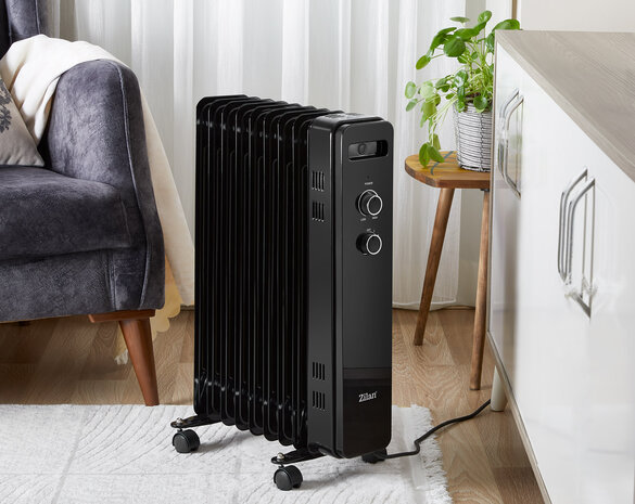 Zilan Oliegevulde Radiator 2000W &ndash; Elektrische Kachel met 9 Ribben, Oververhittingsbeveiliging & Wielen &ndash; Stil en Draagbaar voor Slaapkamer, Woonkamer & Kantoor
