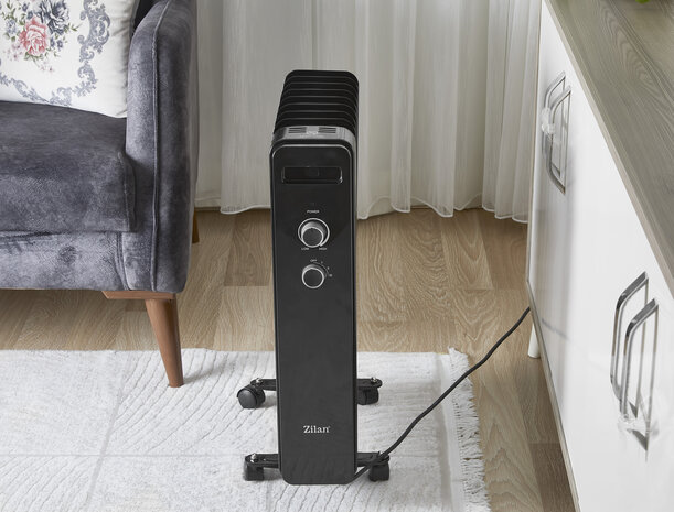 Zilan Oliegevulde Radiator 2000W &ndash; Elektrische Kachel met 9 Ribben, Oververhittingsbeveiliging & Wielen &ndash; Stil en Draagbaar voor Slaapkamer, Woonkamer & Kantoor