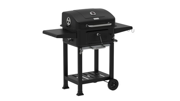 Houtskool Barbecue met Deksel en Wielen &ndash; Verrijdbare BBQ Grill &ndash; Thermometer &ndash; Verstelbare Kolenlade &ndash; Zijtafels &ndash; 54 x 42,5 cm Grillrooster