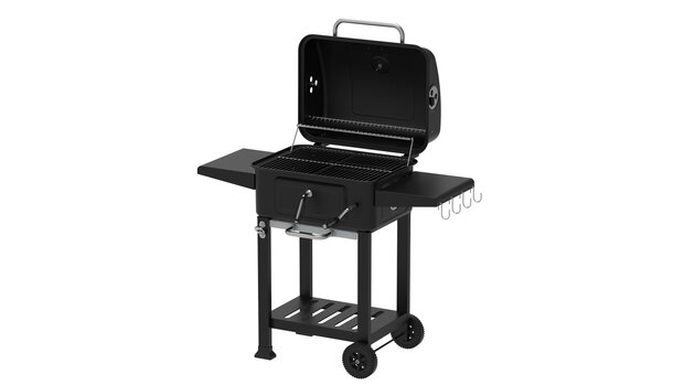 Houtskool Barbecue met Deksel en Wielen &ndash; Verrijdbare BBQ Grill &ndash; Thermometer &ndash; Verstelbare Kolenlade &ndash; Zijtafels &ndash; 54 x 42,5 cm Grillrooster