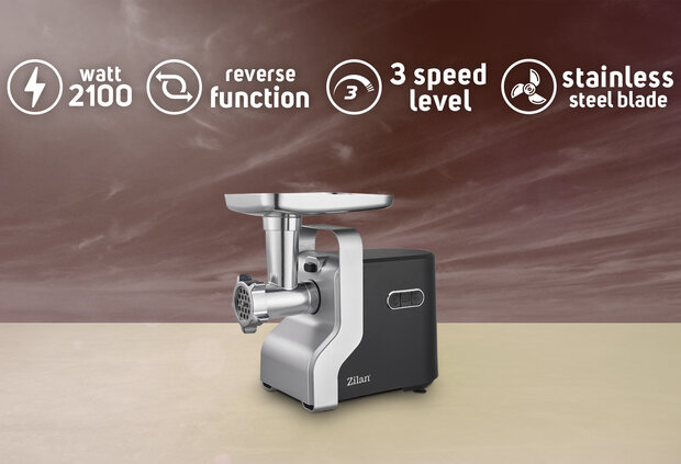 Zilan Vleesmolen 9-in-1 -2100W Elektrische Gehaktmolen met Reverse -Worstopzetstuk & Kebbe Maker -3 Maalplaten + Rasp- en Snijset 