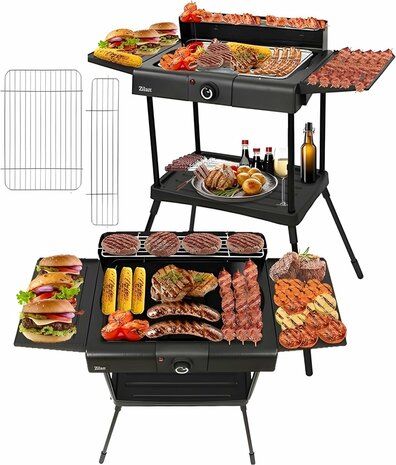 Zilan Staande Elektrische Barbecue &ndash; 2400W BBQ met Waterbak, Windscherm & 2 Zijtafels &ndash; In Hoogte Verstelbaar Grillrooster