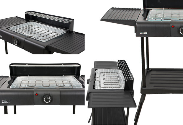 Zilan Staande Elektrische Barbecue &ndash; 2400W BBQ met Waterbak, Windscherm & 2 Zijtafels &ndash; In Hoogte Verstelbaar Grillrooster