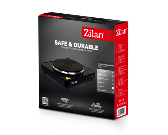 Zilan Elektrische Kookplaat 1500W-Vrijstaande Hotplate -Gietijzeren Kookzone 185 mm -Thermostaat & Oververhittingsbeveiliging 