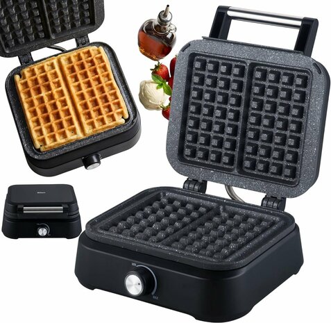 Zilan Wafelijzer 1500W - Dubbele Wafelmaker met Thermostaat - Anti-aanbak Wafelijzer- Belgische Wafels - Zwart